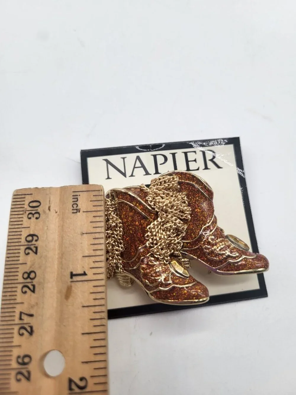Napier Cowboy Western Boots Enamel Gold Tone Brooch Pin Tassel Country Rodeo - Picture 5 of 5